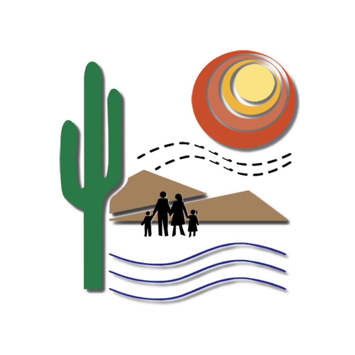 logo - with sun, mountains, air, water people and plants to represent the Southwest Environmental Health Sciences Center