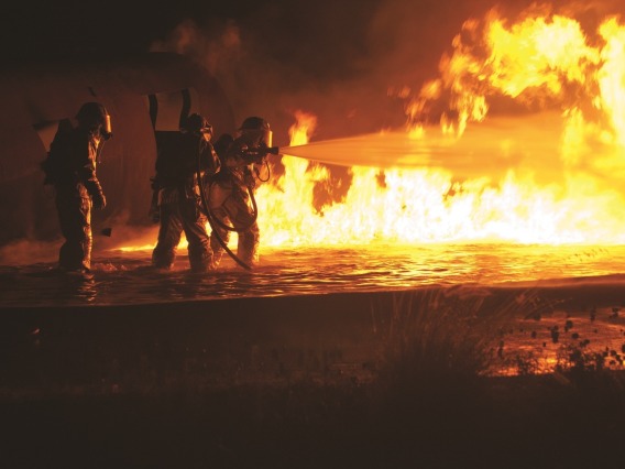A stock image of a team of firemen