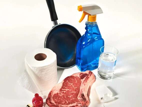 An image of a steak surrounded by various chemicals