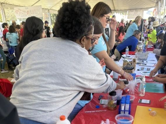 An image of SWEHSC CEC members leading an activity at the 2024 festival of books.