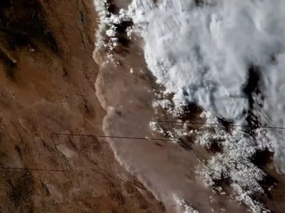 An image of a dust storm seen from above