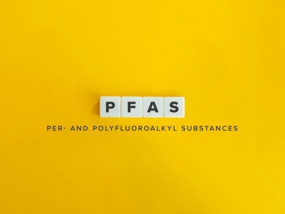 "PFAS" and "Per- and polyfluoroalkyl substances" on yellow background