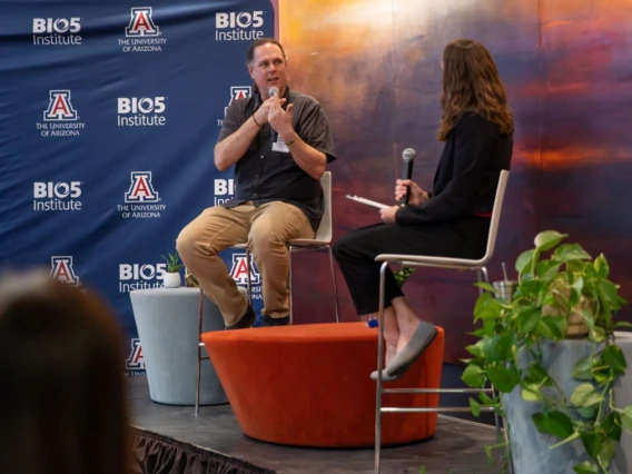 Image of BIO5 member Alexander Bucksch speaking in a fireside chat