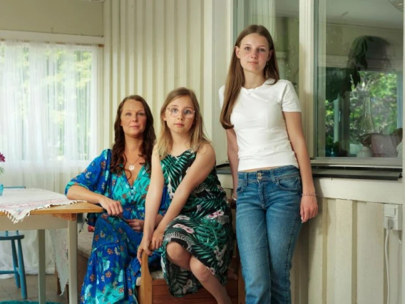 Ninnie Wikström with her daughters, Nahla and Lovis. Photograph: Josefine Stenersen/The Guardian