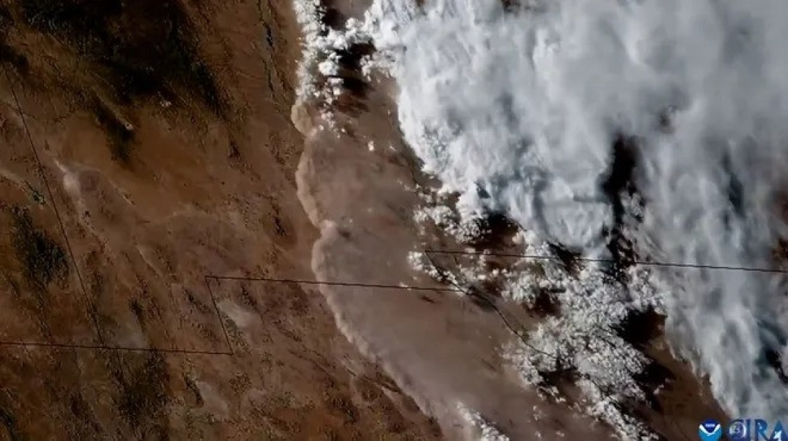 An image of a dust storm seen from above