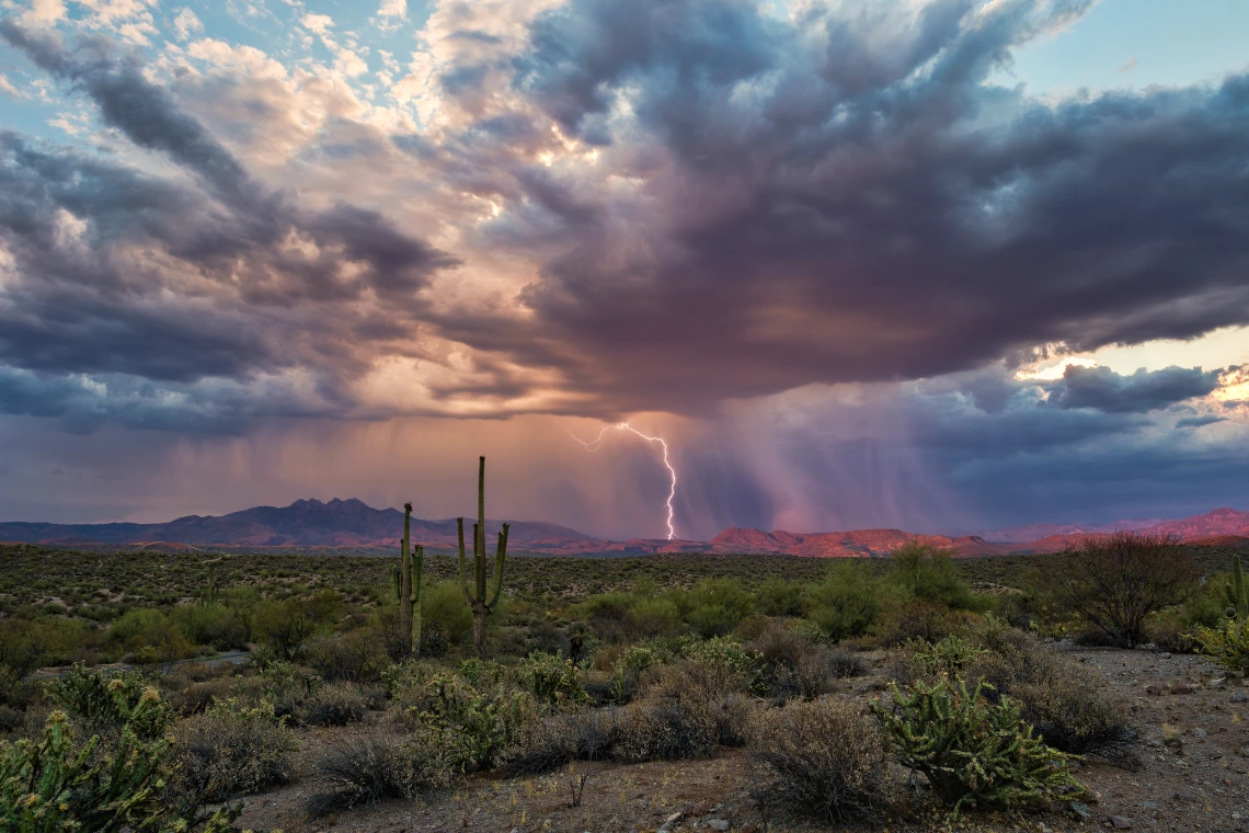 A stock image of a monsoon in an Arizona desert 