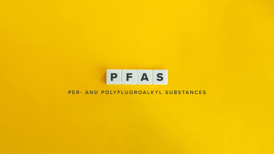 "PFAS" and "Per- and polyfluoroalkyl substances" on yellow background