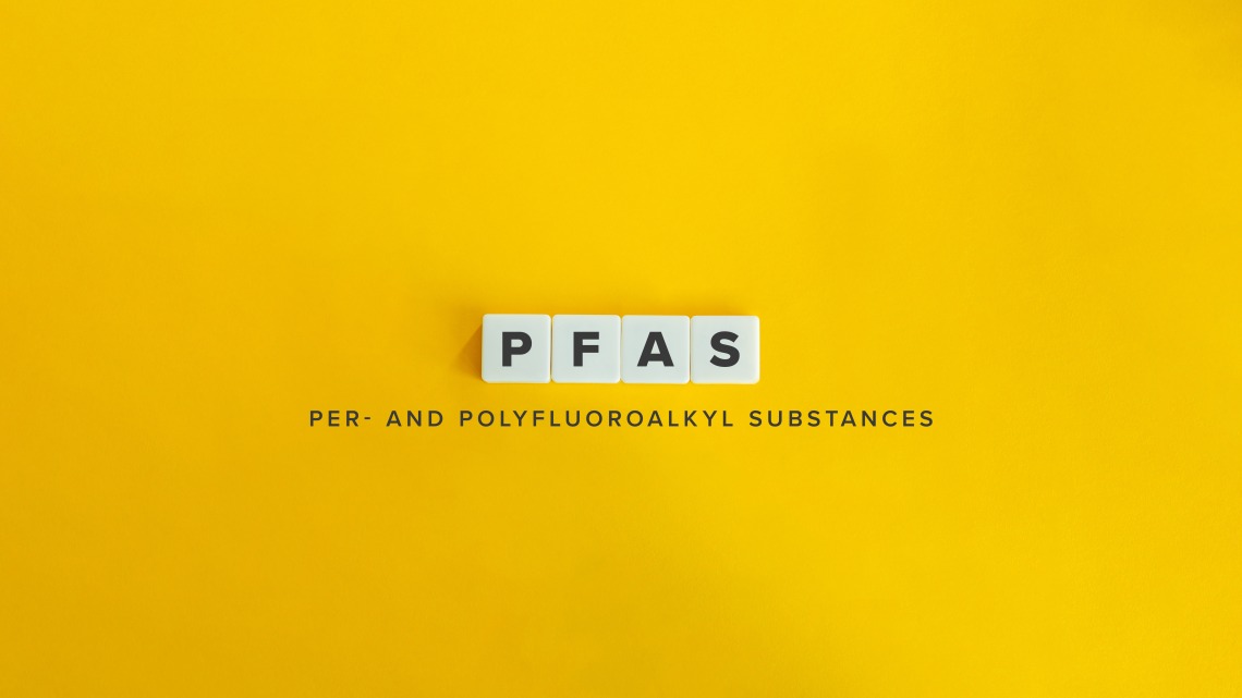 "PFAS" and "Per- and polyfluoroalkyl substances" on yellow background