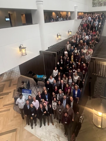 people gathered on the staircase