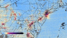 An image of a pollution map across the east coast of the United States